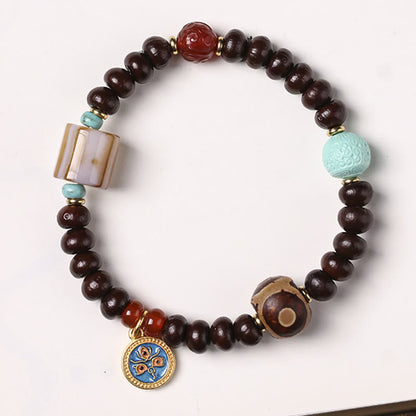 Mythstone Natural Tibet Purple Bodhi Seed Dzi Bead God of Wealth Wisdom Bracelet