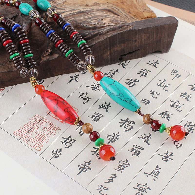 Mythstone Wenge Wood Turquoise Stone Protection Calm Necklace Pendant