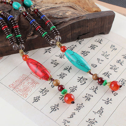 Mythstone Wenge Wood Turquoise Stone Protection Calm Necklace Pendant