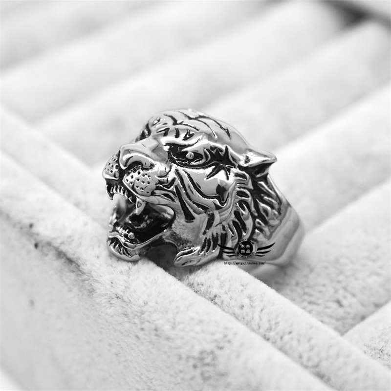 Mythstone Men's Animal Tiger Head Titanium Steel Balance Calm Punk Rock Biker Ring