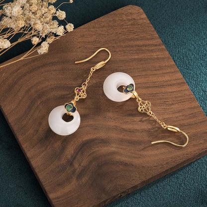 Mythstone FengShui White Jade Blessing Drop Earrings