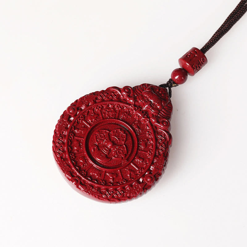 Mythstone Chinese Zodiac Natural Cinnabar Bagua Amulet Keep Away Evil Spirits Necklace Pendant