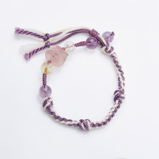 Mythstone Natural Fluorite Amethyst Silver Sheen Obsidian Tiger's Eye Protection Rope Bracelet