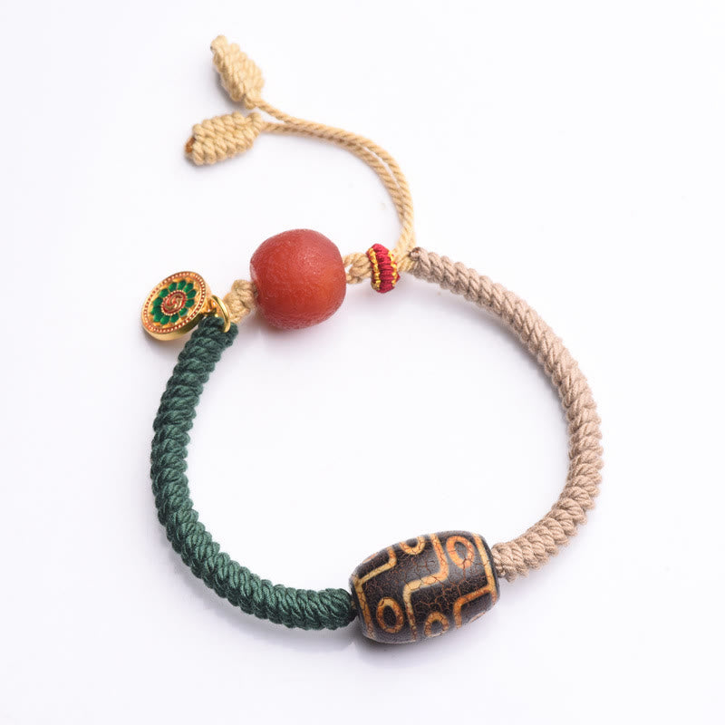 Mythstone Handmade Tibetan Nine-Eye Dzi Bead Wealth Rope Bracelet