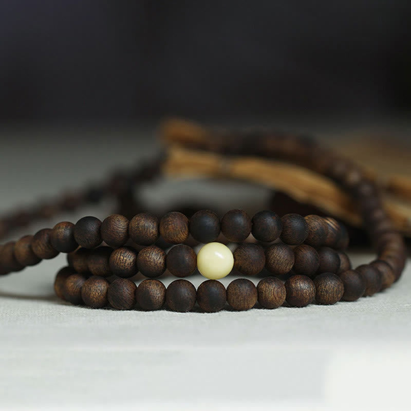 Mythstone 999 Gold Tarakan 108 Mala Beads Agarwood Amber Ward Off Evil Spirits Bracelet