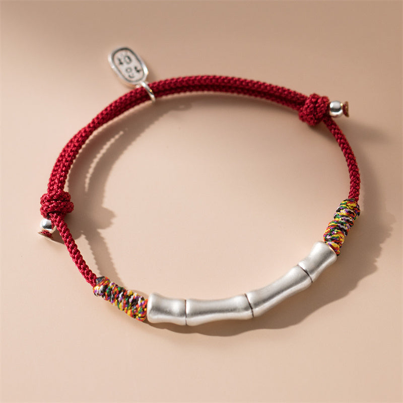 Mythstone 999 Sterling Silver Luck Bamboo Attract Fortune Colorful Red Rope Bracelet