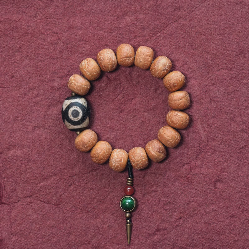 Mythstone Tibet Bodhi Seed Dzi Bead Peace Charm Wrist Mala Bracelet