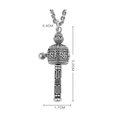 Mythstone Tibetan Om Mani Padme Hum Prayer Wheel Lotus Wisdom Rotatable Necklace Pendant