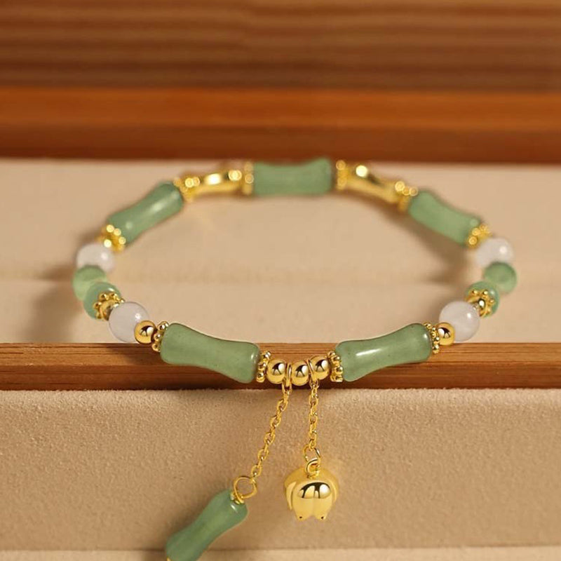 Mythstone Green Aventurine Bamboo Jade Pattern Lily Of The Valley Charm Luck Bracelet