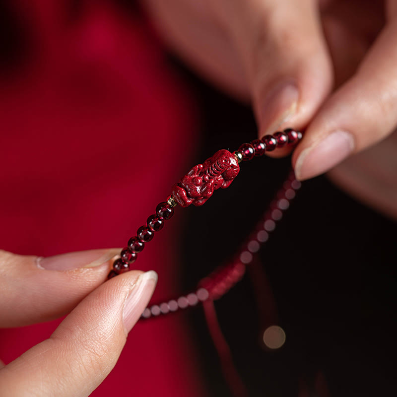 Mythstone Garnet Cinnabar PiXiu Blessing Calm String Bracelet