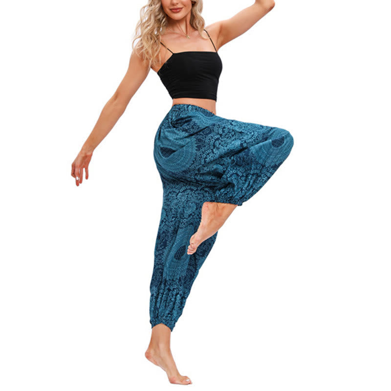 Mythstone Casual Loose Round Rose Pattern Harem Trousers Women's Yoga Pants