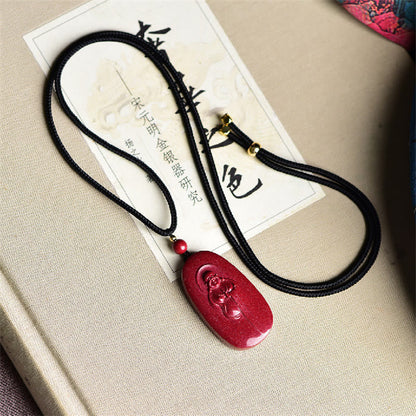 Mythstone Laughing Buddha Yin Yang Chinese Zodiac Gourd Natural Cinnabar Blessing Necklace Pendant