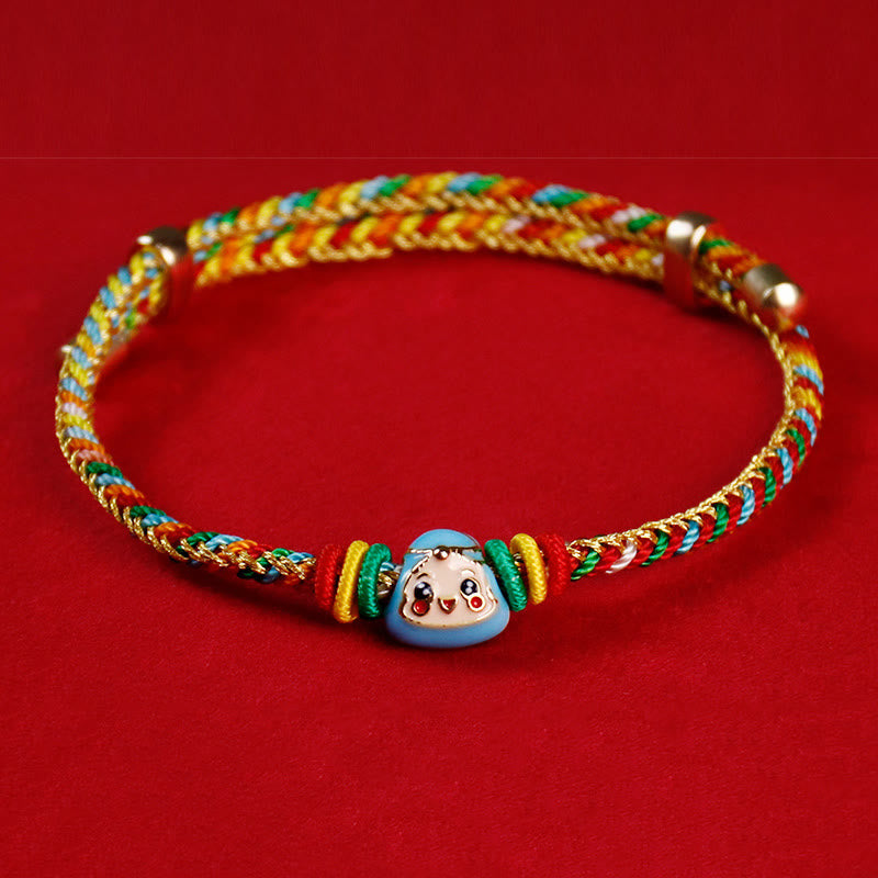 Mythstone Colorful Rope Zongzi Pattern Fu Character Luck Handmade Bracelet