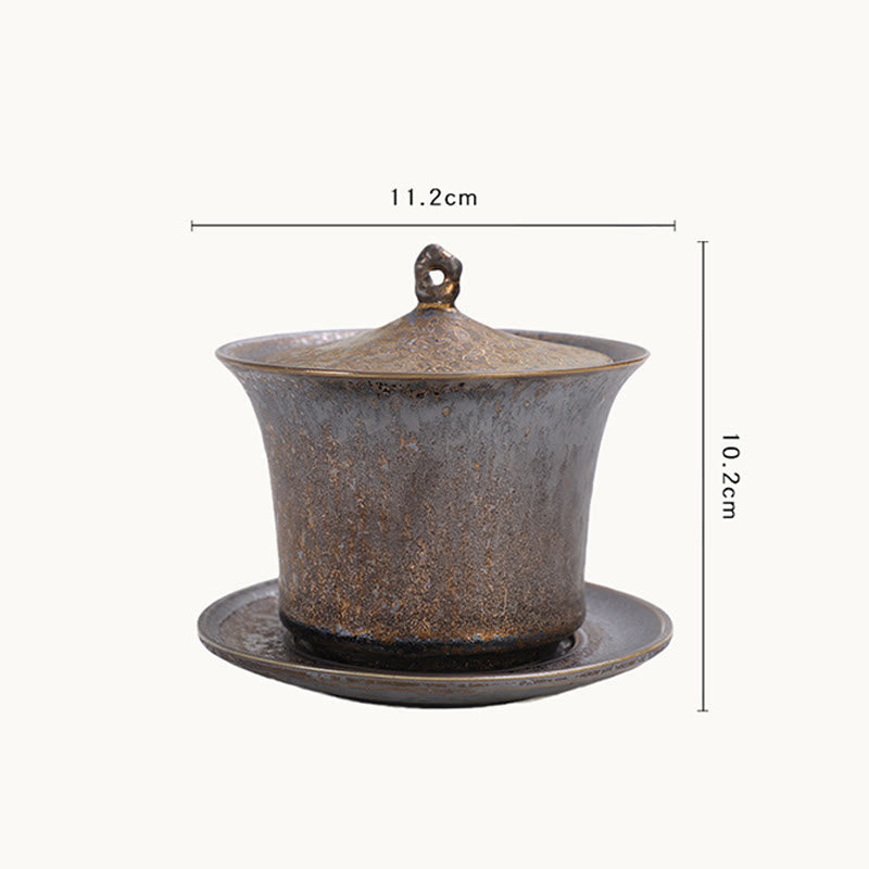 Mythstone Retro Rust Glaze Ceramic Gaiwan Sancai Teacup Kung Fu Tea Cup And Saucer With Lid