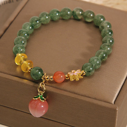 Mythstone Natural Green Strawberry Quartz Love Peach Charm Bracelet