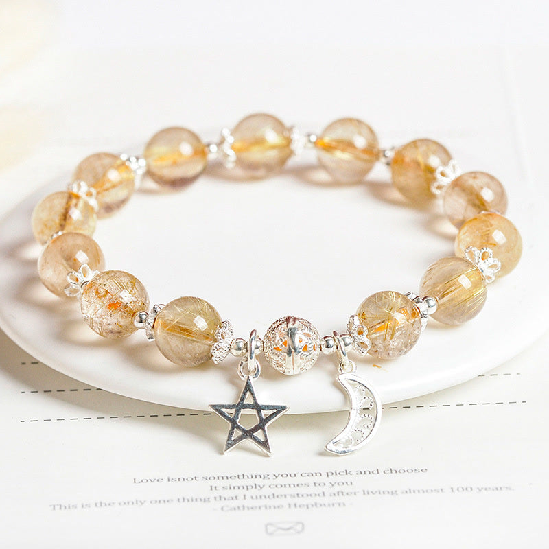 Mythstone 925 Sterling Silver Natural Citrine Happiness Moon Star Charm Bracelet