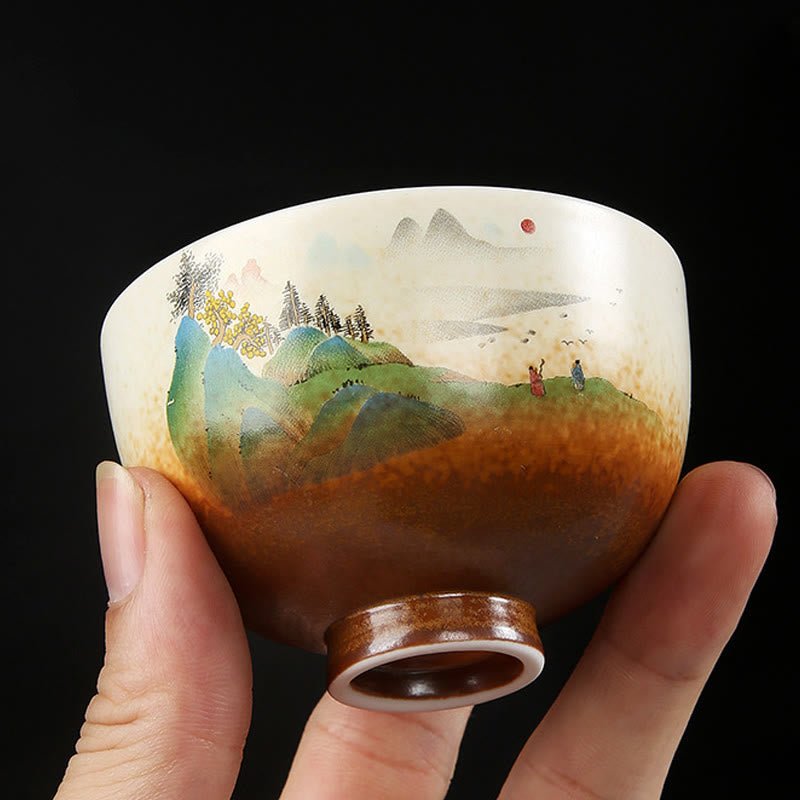 Mythstone Small Bridge Shepherd Boy Boat Green Pine Fisherman Mountain Ceramic Teacup Kung Fu Tea Cups