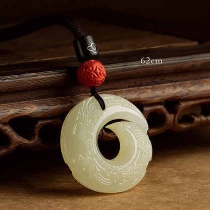 Mythstone Peace Buckle Jade Small Leaf Red Sandalwood Cinnabar Agate Luck Necklace Pendant