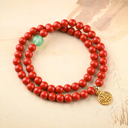 Mythstone Tibetan Cinnabar Green Aventurine Luck Bracelet Necklace