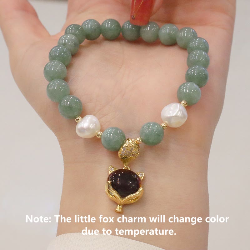 Mythstone Jade Pearl Color-Changing Fox Charm Luck Bracelet