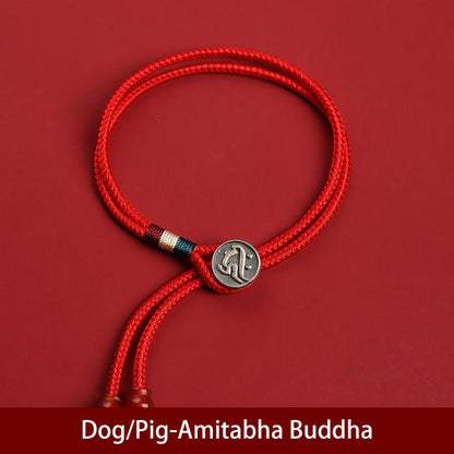 Mythstone 925 Sterling Silver Chinese Zodiac Luck Braided Red String Double Layer Bracelet