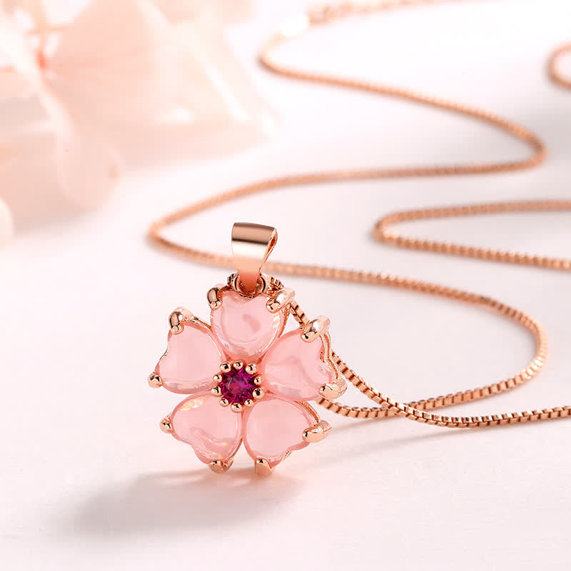 Mythstone Pink Crystal Love Heart Flower Soothing Necklace Pendant