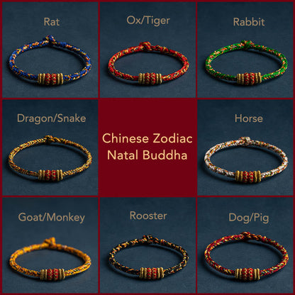 Pulsera trenzada hecha a mano con el zodíaco chino, Buda natal, suerte y fuerza, de Mythstone Tibet