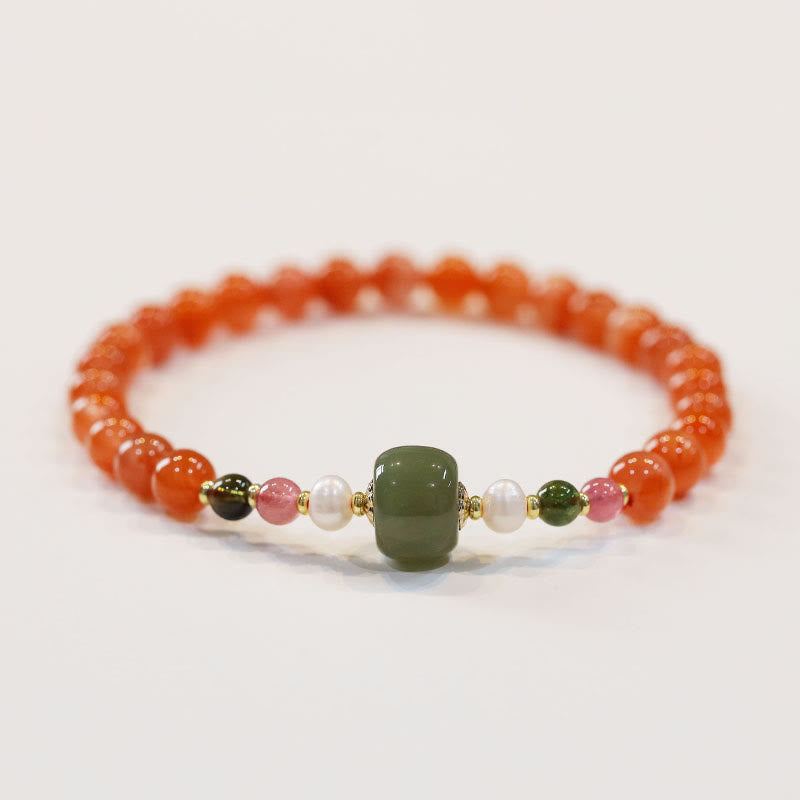 Pulsera de tranquilidad y confianza con cuentas de jade hetiano de ágata roja natural Mythstone 