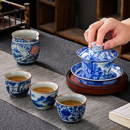 Mythstone Jingdezhen Dragon Phoenix Pavilion Pine Flower Ceramic Gaiwan Sancai Teacup Kung Fu Tea Cup And Saucer With Lid 170ml