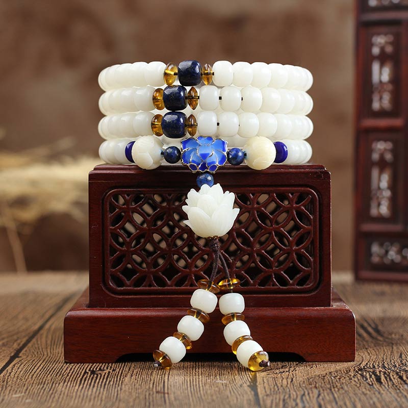 MythStone Tibetan Mala White Bodhi Seed Peace Bracelet