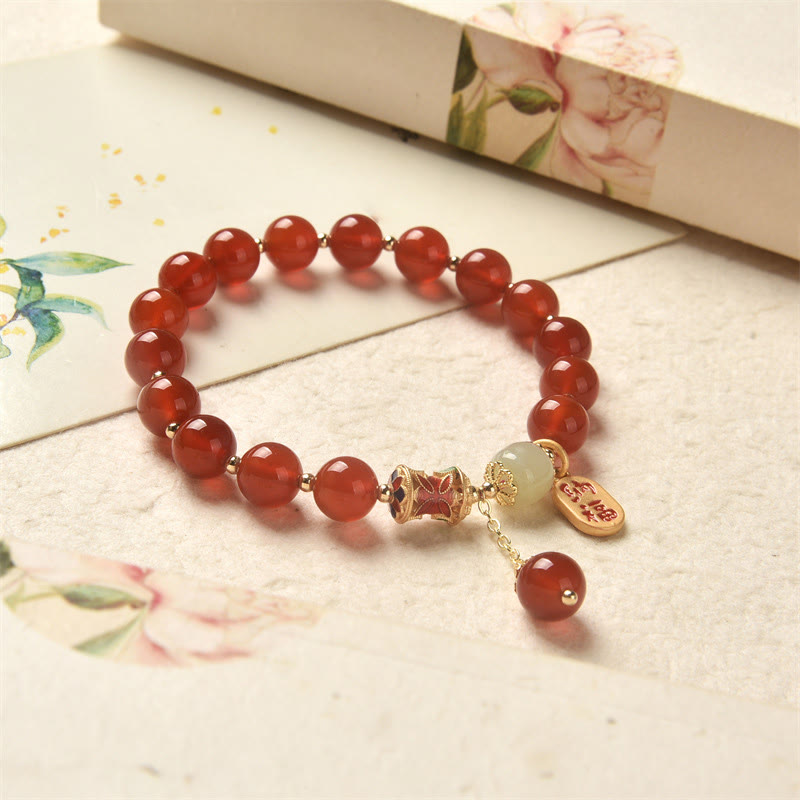 Mythstone Natural Red Agate Jade Confidence Fortune Blessing Charm Bracelet