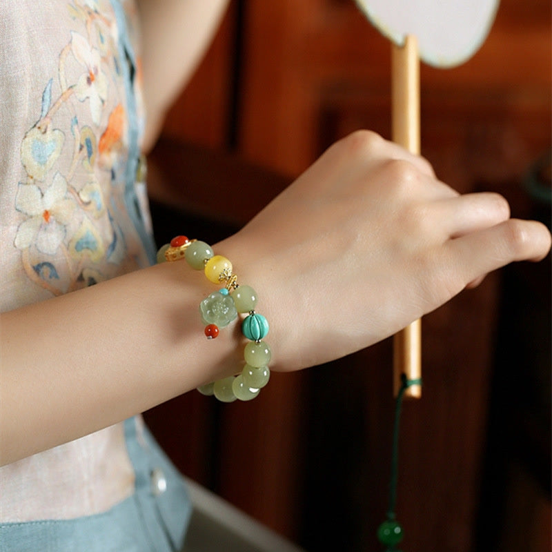 Mythstone Jade Amber Lotus Bead Luck Bracelet