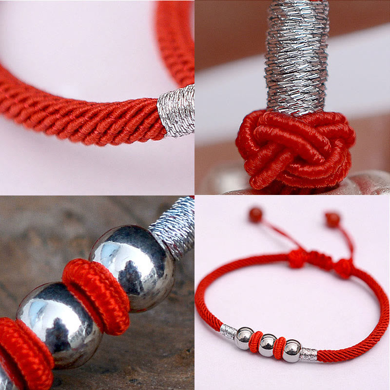 Mythstone 925 Sterling Silver Lucky Bead Protection Red String Bracelet