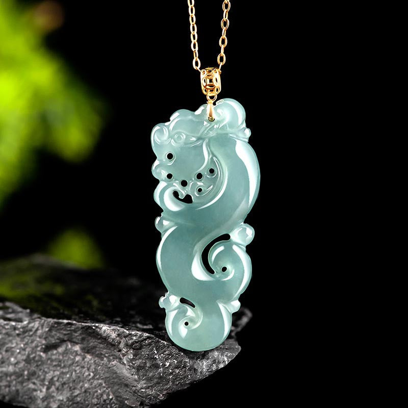 Mythstone 18K Gold Plated 925 Sterling Silver Year of the Dragon Jade Abundance Necklace Pendant