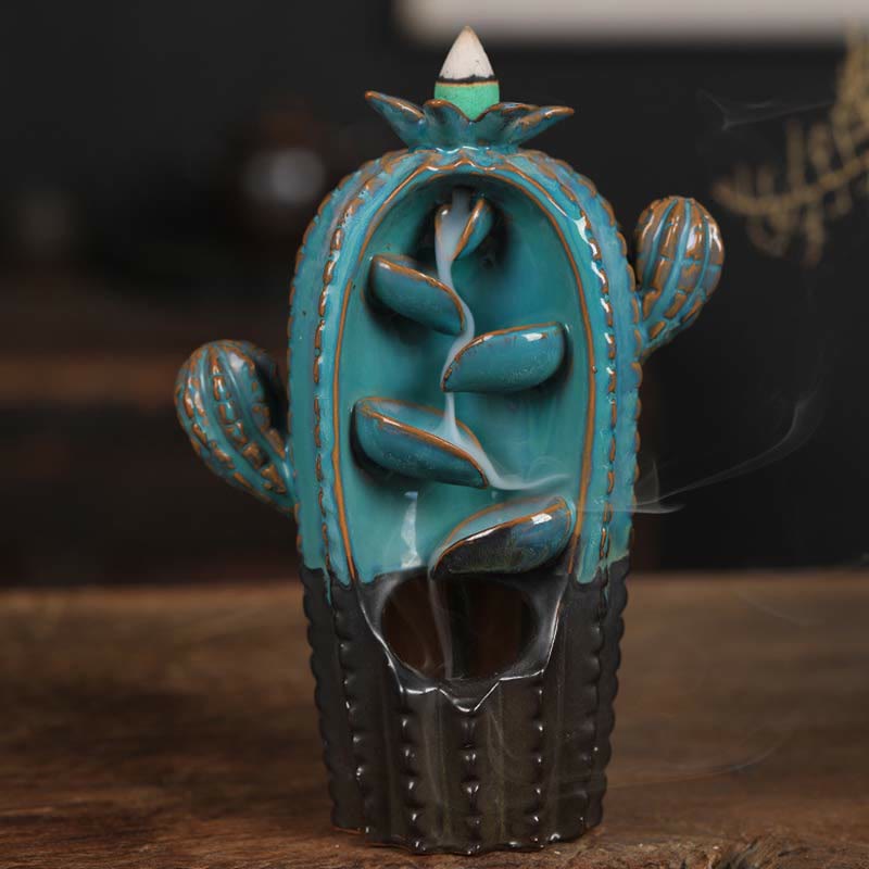 Mythstone Cactus Ceramic Healing Backflow Smoke Fountain Incense Burner