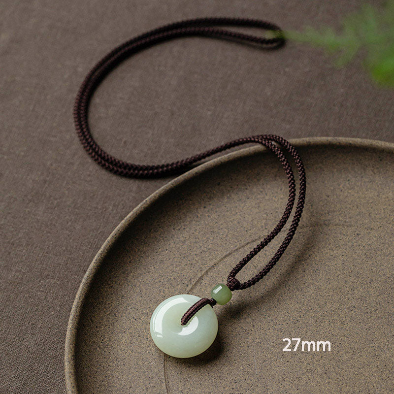 Mythstone Natural Round Jade Peace Buckle Luck Prosperity Necklace Pendant