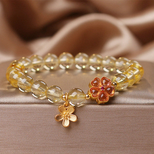 Mythstone Natural Citrine Flower Charm Prosperity Protection Bracelet