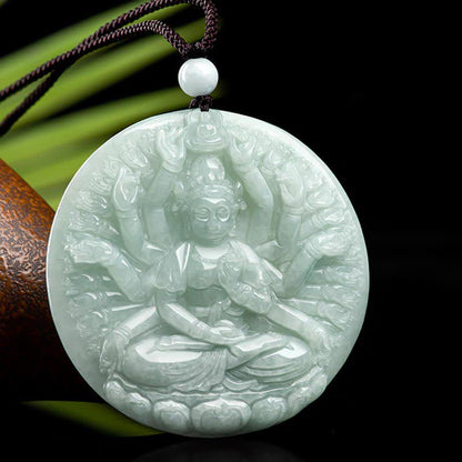 Mythstone Thousand-Hand Kwan Yin Avalokitesvara Jade Blessing String Necklace Pendant