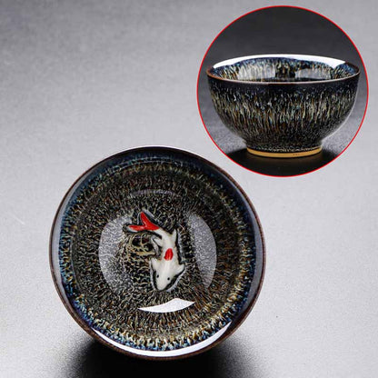 Mythstone Small Koi Fish Kiln Change Chinese Jianzhan Ceramic Teacup Kung Fu Tea Cup 60ml