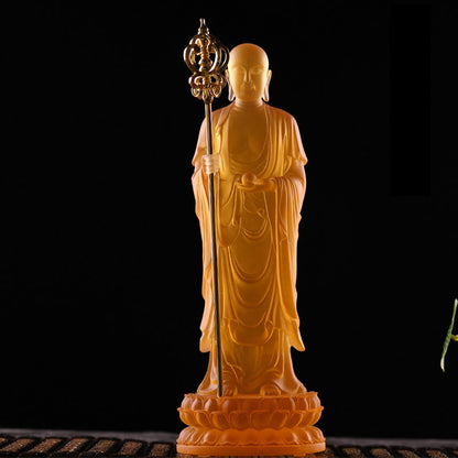 Figura de Bodhisattva Ksitigarbha hecha a mano de Mythstone, pieza de arte de cristal de Liuli, estatua de serenidad, decoración del hogar