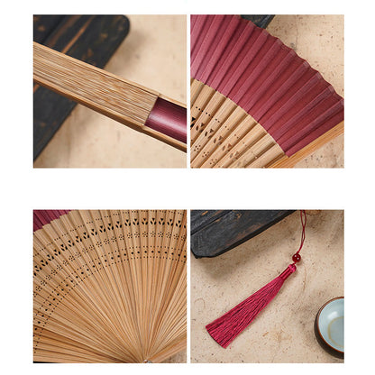 Mythstone Solid Color Gradient Hollow Engraved Handheld Bamboo Folding Fan