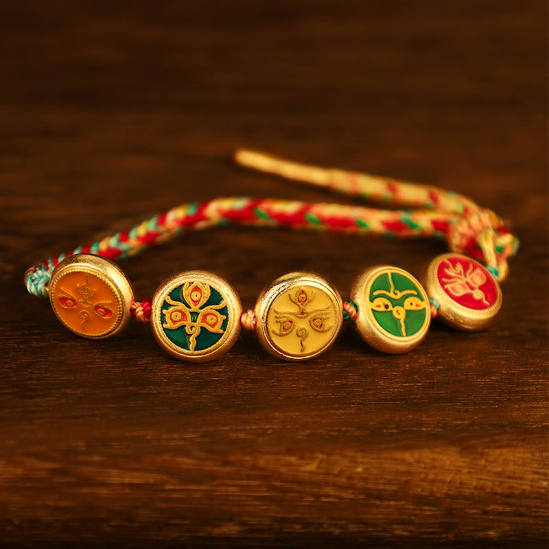 Mythstone Tibetan Five God Of Wealth Colorful Rope Braided Luck Bracelet