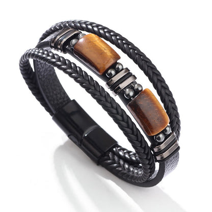 Mythstone Tiger Eye Power Magnetic Buckle Multilayered Leather Bracelet