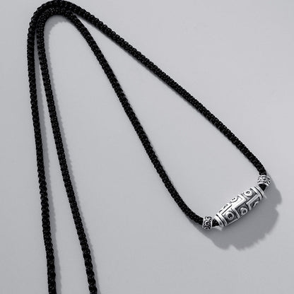 Collar con colgante de cuerda protectora con patrón de cuentas Dzi de nueve ojos en plata de ley 999 de Mythstone 