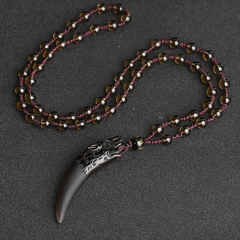 Mythstone Natural Ice Obsidian Wolf Tooth Pattern Courage Necklace Pendant