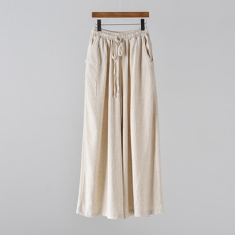 Mythstone Loose Cotton Linen Drawstring Wide Leg Pants With Pockets