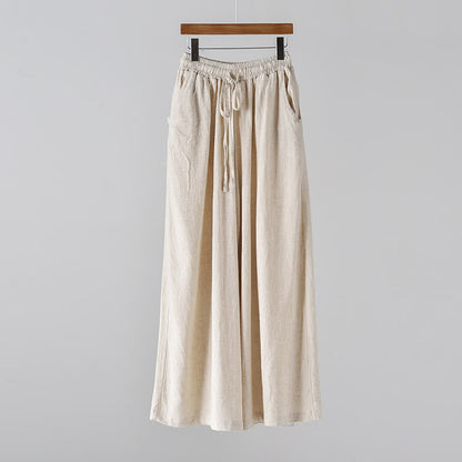 Mythstone Loose Cotton Linen Drawstring Wide Leg Pants With Pockets