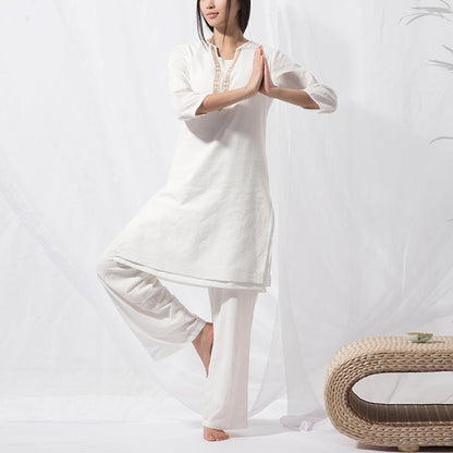 Mythstone 2Pcs Tai Chi Meditation Yoga Cotton Clothing Top Pants Women's Set