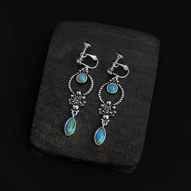 Mythstone 925 Sterling Silver Vintage Turquoise Waterdrop Pattern Balance Drop Dangle Earrings