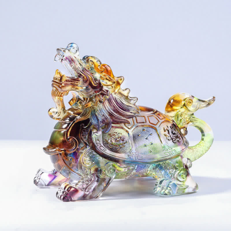 Mythstone Feng Shui Dragon Turtle Handmade Liuli Crystal Art Piece Home Office Decoration